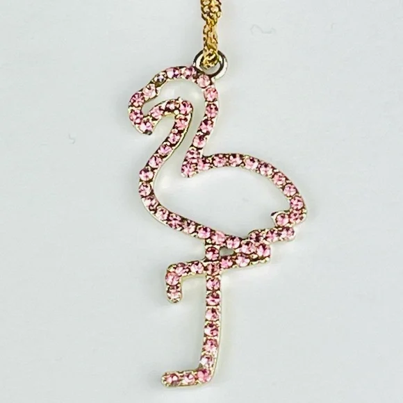 🔴🔴 NEW Pink Flamingo Rhinestone Necklace Chain Necklace Pink - Picture 5 of 13